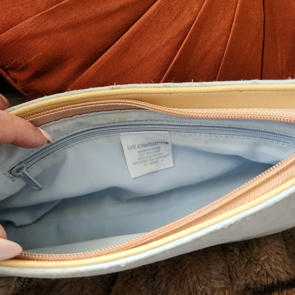 Vintage Liz Claiborne Y2K Baguette Shoulder Bag | Signature Logo Blue & Tan